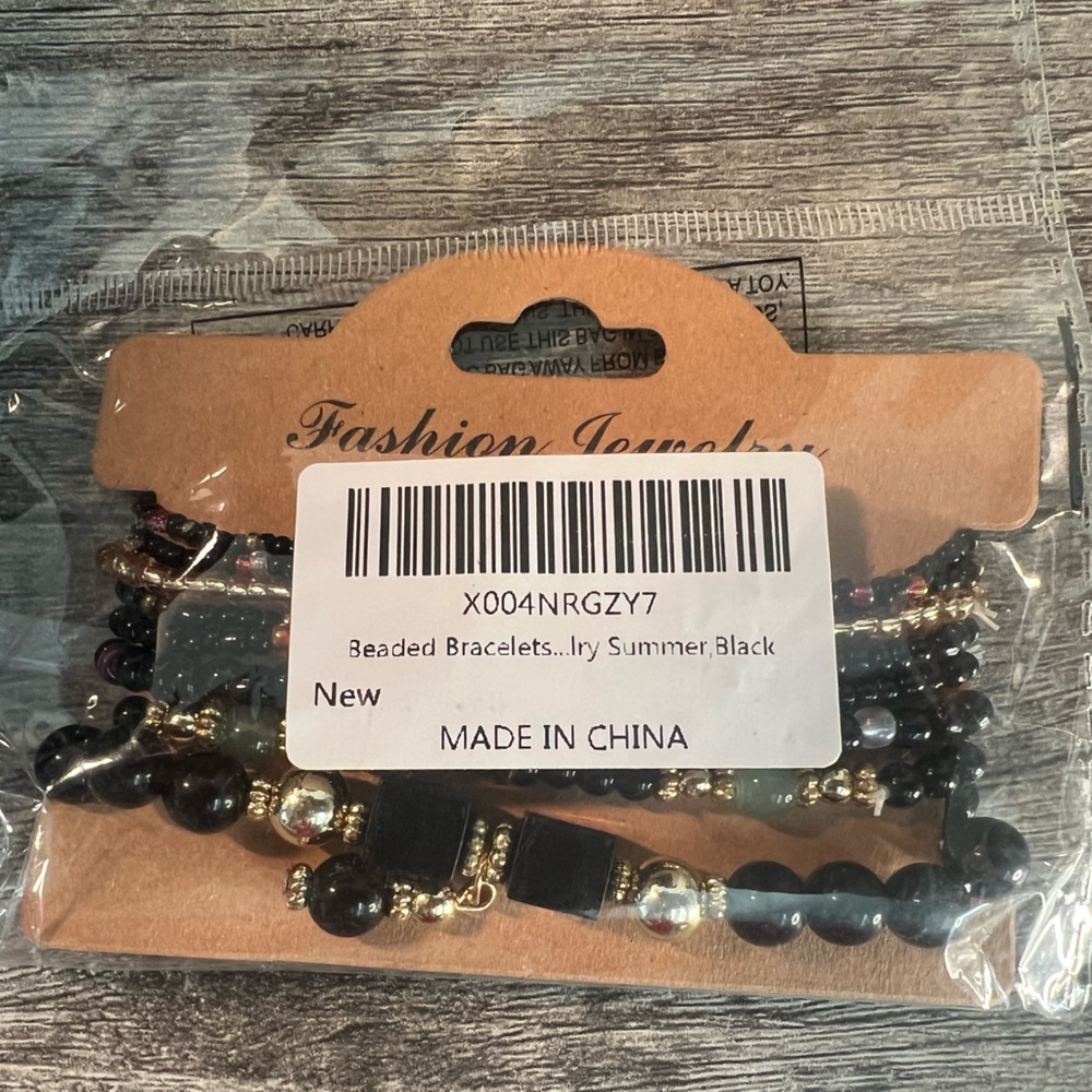 Black & Gold Beaded Bracelet Stack | Boho Summer Jewelry Set - Picture 7 of 7